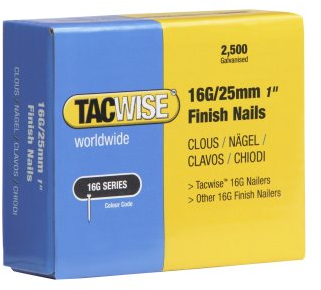 Tacwise 0666 Type 16G / 25 mm Galvanised Finish Nails, Pack of 2500
