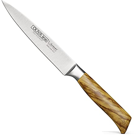 Burgvogel Solingen Tranchiermesser geschmiedet Olivenholz, Oliva Line, rostfrei, deutsches Aufschnittmesser, hell, scharf Schinkenmesser Olivia Line (7 Zoll = 18cm) braun beige