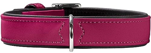 HUNTER Hundehalsband SOFTIE, Halsband in Nubukoptik aus Kunstleder, Made in Germany, weich & anschmiegsam, pflegeleicht & alltagstauglich, hoher Tragekomfort, Farbe: himbeere/schwarz, Größe: 55