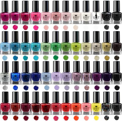 Beauty4Britain Nail Polish Varnish Set 48 Modern Colours + 2 Nail Art Sticker Sets + 2 Display Boxes