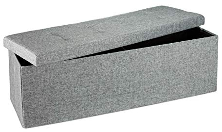 Relaxdays Pouf Pieghevole Con Contenitore XXL, Panca Divanetto Portaoggetti, Lino, HxLxP 38 x 114 x 38 cm, Grigio