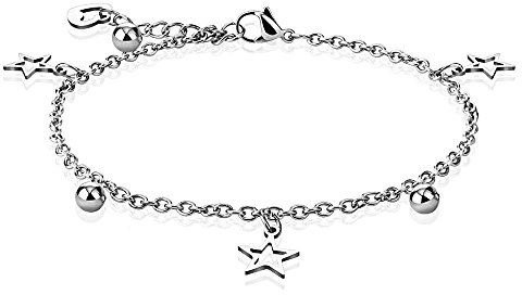 Bungsa Bettelarmband silber mit Stern, Herz und Kugel Edelstahl (Bettelkette Armband Damenarmband Herrenarmband Bracelet Chirurgenstahl Schmuck Edelstahlarmband)