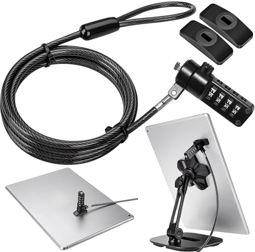 AboveTEK iPad Lock Sicherheitskabel mit Klebeplättchen, 6-Ft schlüssellose 4-stellige Kombination Tablet Lock Kit, Anti-Diebstahl Hardware Locking Kabel für iPhone Handy MacBook Laptop