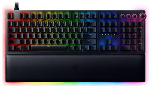 Razer Huntsman V2 Analog Gaming Keyboard: Adjustable Actuation via Analog Optical Switches - Rapid Trigger Mode - Chroma RGB Lighting - Magnetic Wrist Rest - Dedicated Media Keys & Dial - Black