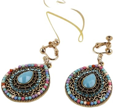 Orecchini A Clip con Perline Multicolore in Resina Vintage Bohémien per Le Donne Senza Piercing Gioielli con Clip per Orecchio Pendenti Etnici Grandi
