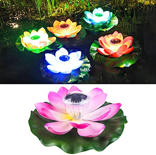Schwimmende Solarleuchten Lotusblüte Solar Lotus Rosa Led Teich Schwimmlichter Teichpflanzen Blume Dekor, Teichlichter Solar Teichbeleuchtung Künstliche Lotus Seerose Licht für Garten Hof Schwimmbäder
