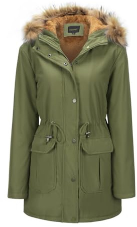 YFFUSHI Women Warm Faux Fur Hooded Jacket Long Sleeves Fleece Lined Winter Coat Winter Parka Outerwear