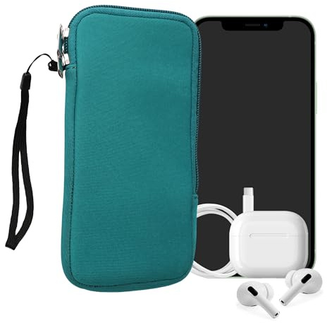 kwmobile Custodia in Neoprene con Zip per Smartphone XL - 6,7/6,8 - Astuccio Portacellulare a Sacchetto con Cerniera - Borsa in petrolio