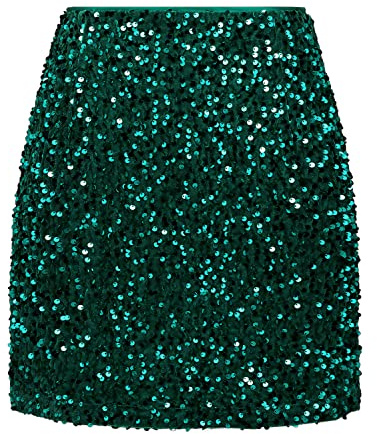 IDEALSANXUN Jupes à paillettes pour femmes tendance 2023 mini jupe scintillante, vert foncé, XX-Large