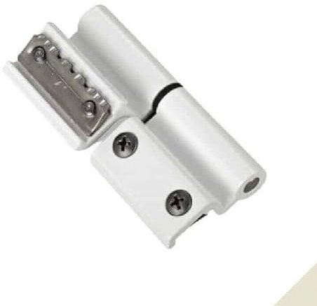 Bisagra universal de montaje rápido, derecha o izquierda, color blanco RAL 9010, bisagra para marcos de ventanas y puertas de aluminio con perfil de cámara europea.