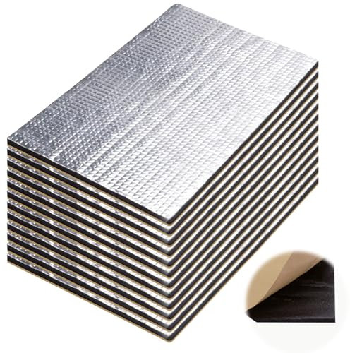 Lot de 12 tapis d'isolation acoustique pour voiture, 5 mm, 40 x 25 cm, isolation phonique, autocollant, pour compartiment moteur, 1 m², isolation acoustique, ignifuge, étanche