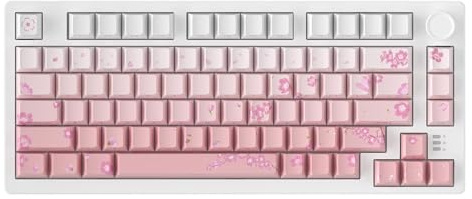 DAREU EK75PRO Sakura Pink Gaming Keyboard, 75% RGB Hot-Swappable Creamy Mechanical Keyboard med ratt, 2.4Ghz/BT5.1/USB-C, packningsmontering, PBT-tangentknappar, Linear Dream Switch för Win/MAC