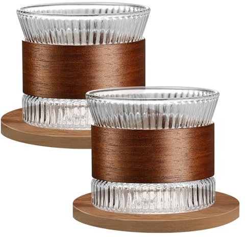 LEKEFETO Juego de 2 tazas de café expreso de 170 ml con posavasos de madera, tazas de té japonesas de cristal, vasos de latte macchiato, para té, tazas de café expreso – transparente