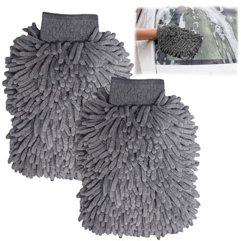 nailpretty 2 Pièces Gants de Lavage de Voiture, Gants de Microfibre pour la Voiture, Nouilles Grand Gant pour Le Lavage et Le Nettoyage de la Voiture, Gris