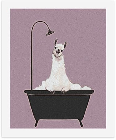 Peinture par numéros - Impression d'art unique - Lama dans la baignoire - Peinture numérique pour salle de bain, maison, bureau - Illustration 3D - Moderne et minimaliste - Sans cadre - 40 x 50 cm