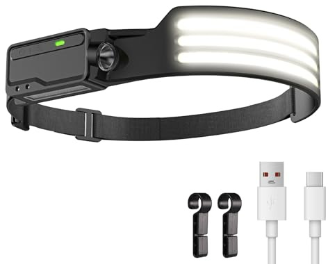 LUTW LED Torcia Frontale con Sensore Movimento, Ricaricabile USB Lampada Frontale Batteria 1200mAh, IPX4 Impermeabile Luce da Testa per Campeggio Corsa Pesca, 1 Pezzi