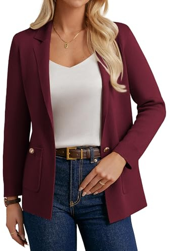 GRACE KARIN Women's Casual Cardigans Notch Lapel Button-up Long Sleeves Knitted Blazer Sweater