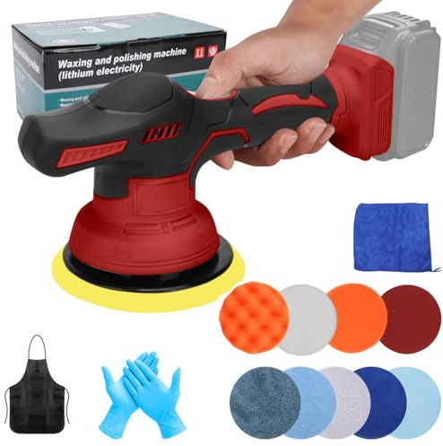 Lucidatrice auto compatibile con batteria Milwaukee da 18 V, 150 mm, lucidatrice per auto, set da 12 pezzi, lucidatrice eccentrica, 8 velocità variabile, per il dettaglio, lucidatura, cera (senza