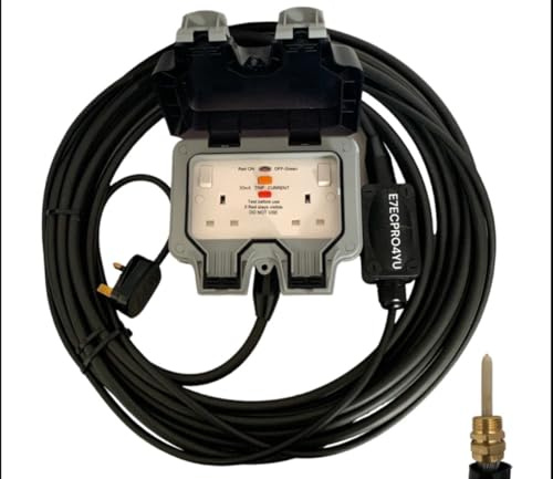 RCD Armoured Cable Outdoor Extension 25 Metre with 2 Gang Weatherproof Socket, IP66 Rated, 13A Double Switched Black Cable Waterproof Heavy Duty 2G Socket