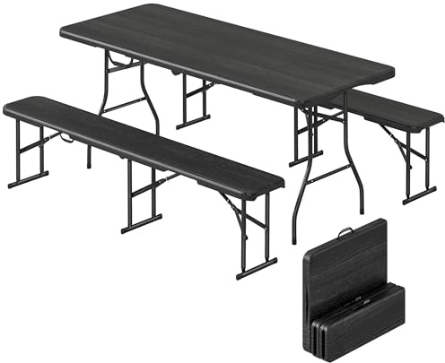 Outsunny Ensemble Table Pliante et Bancs de Pique-Nique 180 cm Jardin Noir