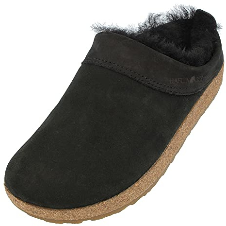 HAFLINGER zoccolo in pelle di agnello Snowbird pantofola in feltro nero, taglia 37