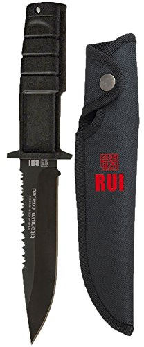 RUI Jagdmesser Fahrtenmesser Outdoormesser mit Sägezahnung Nylonscheide 31910