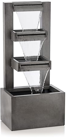 Alpine Corporation 43 Tall Multi-Tier Waterfall Fountain - Industrial Style Water Feature for Garden, Patio, Yard, Backyard, Relaxing Water Flow, and Serene Landscaping, Gray