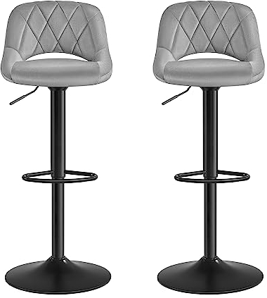 SONGMICS Barhocker, 2er Set Barstühle, Küchenstühle mit stabilem Metallgestell, Stühle mit Samtbezug, Fußstütze, Sitzhöhe verstellbar, einfache Montage, Retro, hellgrau LJB072G02