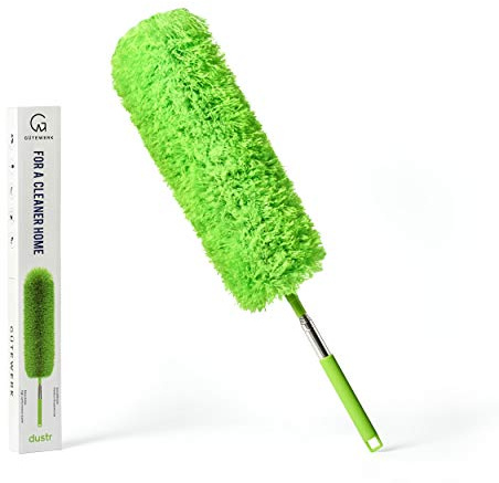 Extendable Microfiber Feather Duster, Feather Dusters for Cleaning, Ceiling Fan Dust and Cobweb Cleaner - Electrostatic Bendable Head - up to 55 Inch