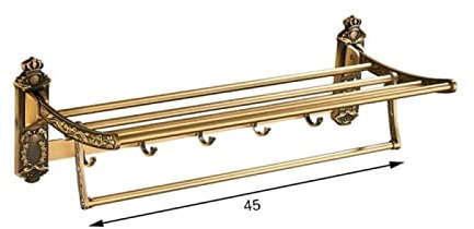 Handtuchhalter Handtuchhalter Faltbare Antike Messing Bad Handtuchwärmer Aktiv Bad Handtuchhalter Doppel-Handtuch Regal Mit Haken Badezimmer-Zubehör-Gold 2 Handtuchhalter (Color : Gold 1)