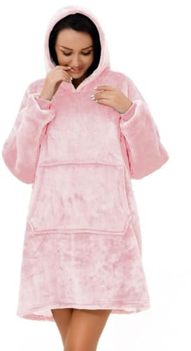 Sherpa Adult Hoodie Pink Blankets, Velvet Touch Fabric With Ultra Soft Sherpa Fleece lining, Oversized Soft And Cosy