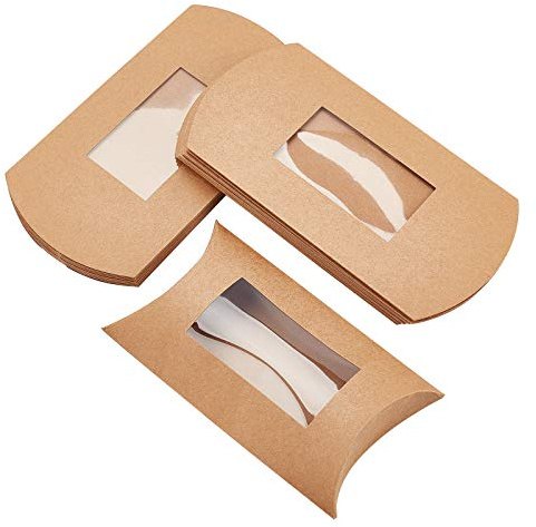 BENECREAT 20 st 13,9 x 10 x 3,8 cm bruna kraftpapperskuddlådor med klart fönster, godislåda för födelsedag bröllopsfest