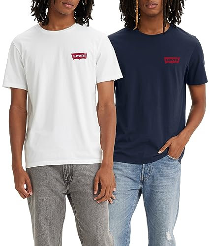 Levi's Herren 2-Pack Crewneck Graphic Tee T-Shirt, Chesthit White / Dress Blues, L