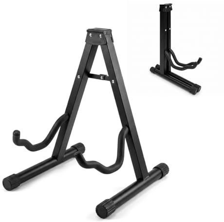 Straame Universal Guitar Stand - A-frame Guitar Holder, Sturdy, Portable & Foldable Floor Stand For All Guitars - Electric & Travel Guitar Fit Stand - Non-Slip Feet - Black