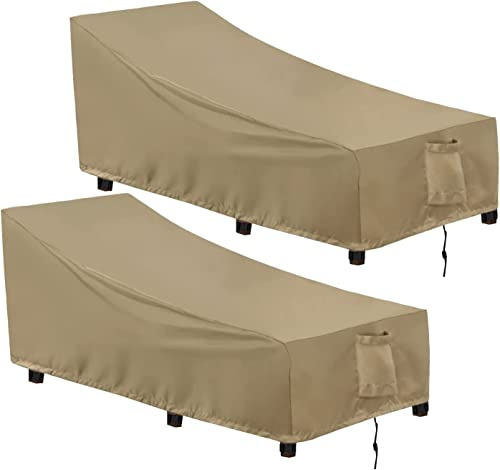 OutdoorLines utomhus vattentät uteplats schäslong stolskydd – UV-beständigt solstolsskydd kraftigt väderbeständig uteplats soffa möbelöverdrag, 2-pack, 2 pack B x 32 D x 32 H tum, kamel