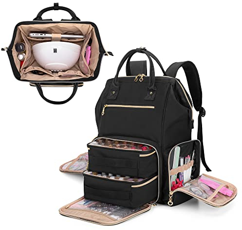 BAFASO Nagellack Tasche Rucksack, Nagellack Organizer Tasche für 56 Flaschen und Nageltrockner, Nagellack Aufbewahrung Tasche für Nagellampe und Nagellack Zubehör(PATENTGESCHÜTZT), Schwarz