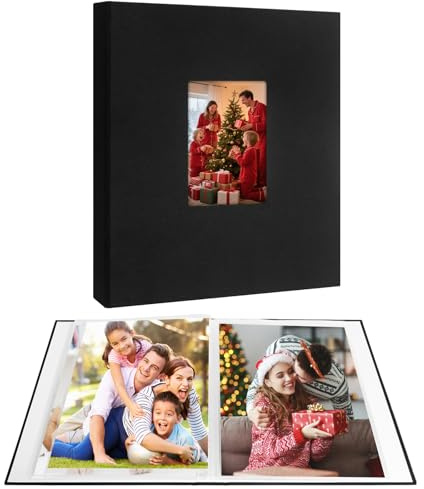 Aevdor Photo Album 8.5x11 Holds 72 Photos, 8.5x11 Photo Album Book Linen Cover With Front Window, 8.5 x 11 Picture Album for 8.5 x 11 Baby Wedding Family Pictures, Artwork Binder (Black)