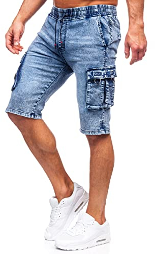 BOLF Herren Kurze Jeanshose Shorts Bermudas Jeans Short Kurze Hose Cargo Cargoshorts Destroyed Used Look Denim Stretch Freizeithose HY818A Blau M [7G7]