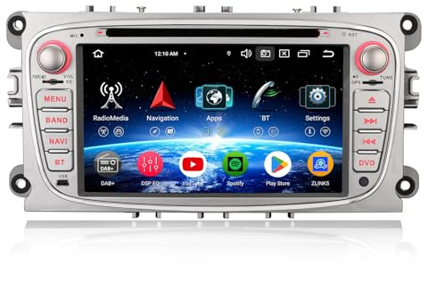 Erisin 8-núcleo 4GB+64GB Android 14 Radio Coche GPS Navegador para Ford Galaxy C-MAX Focus Mondeo S-MAX 7 Pulgadas Autoradio Bluetooth CarPlay Android Auto Dab+ WiFi 4G DSP USB OBD2 CD DVD Canbus