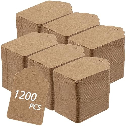 CHEUKYIU 1200 etichette in carta kraft per piccoli prezzi, 5 x 3,2 cm, mini regalo per fai da te, Natale, compleanno, matrimonio, marrone