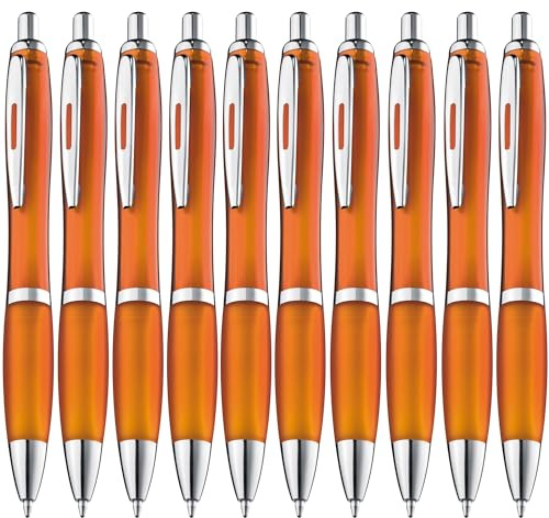 ZENSCRIBE® Ergonomische Kugelschreiber 10 Stück, Premium Hochwertig, Rutschfester Kulli für einfaches & weiches Schreiben, Blauschreibender Orange