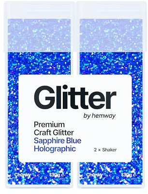 Hemway Craft Glitter Shaker Sapphire Blue Holographic 130g x2 Pack Chunky | for Resin & Epoxy Crafts, Christmas Art Supplies, Nail, Body, Face, Eye, Festival, Crafting, Slime, Sparkle