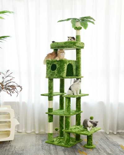 195cm Multi-level Cat Climbing Tower with Sisal Scratching Posts, House and Dangling Balls Activity Centre Play House
