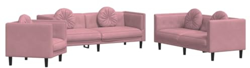 vidaXL Soffgrupp med dynor 3 delar rosa sammet, soffgrupp, vardagsrumssoffa, sammetssoffa, soffgrupper, vardagsrumssoffor, sammetssoffor, soffa sammet
