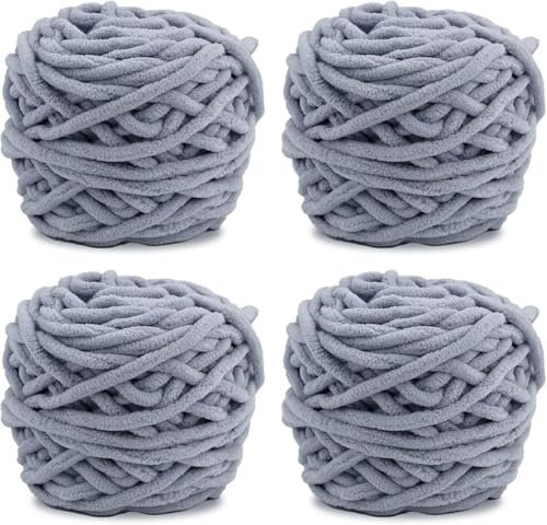 4 x 100g Knitting Wool Yarn Solid Color Knitting Yarn for Crochet for Yarn Projects Making DIY Crafts Scarves Hats Handmade Bags Blankets Sweaters (Light Grey)
