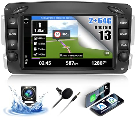 CAMECHO 2+64G 7 Autoradio pour Mercedes Benz C CLK G Klasse W203 W209 W463 Viano Vito W639, Android 13 Wireless Carplay Android Auto Bluetooth Radio avec Caméra de Recul GPS WiFi Mirror Link