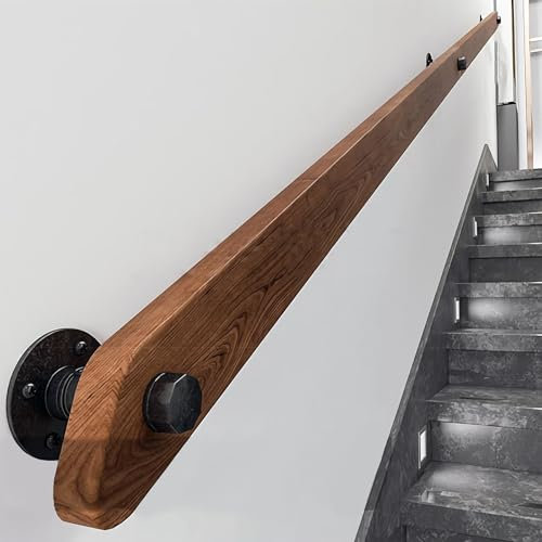 Wooden Handrails for Stairs, Non-Slip Stair Banister with Brackets, Against The Wall Elderly and Children's Safety Grab Bar Kit, for Interior Corridor Villa Building Loft (Brown, 80cm)