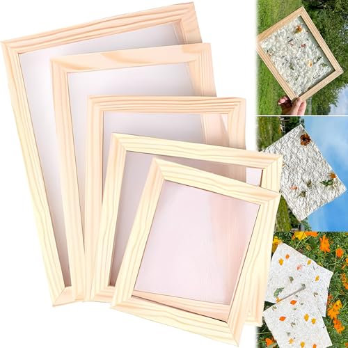 QSLKI 5 Größen Papierherstellung Rahmen, Papierschöpfrahmen, Holzpapierherstellungsform, DIY-Papierhandwerk, Wooden Screen Printing Frame Paper Making für Handgemachte Malerei, Teenager Lehren