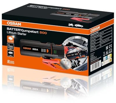 OSRAM BATTERYjumpstart 500, jumpstart powerbank, litium jumpstarter, för 12V fordon med upp till 3,0L bensin och 1,5L dieselmotorer
