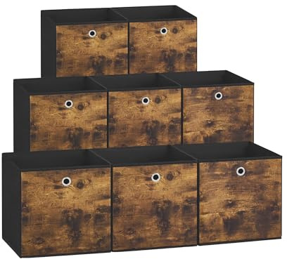 SONGMICS Storage Cubes, Set of 8 Storage Bins, Foldable Fabric Storage Boxes, 10.2 x 10.2 x 11 Inches, Fit Cube Storage Unit, for Clothes, Bedroom, Living Room, Rustic Brown and Ink Black URFB826B01
